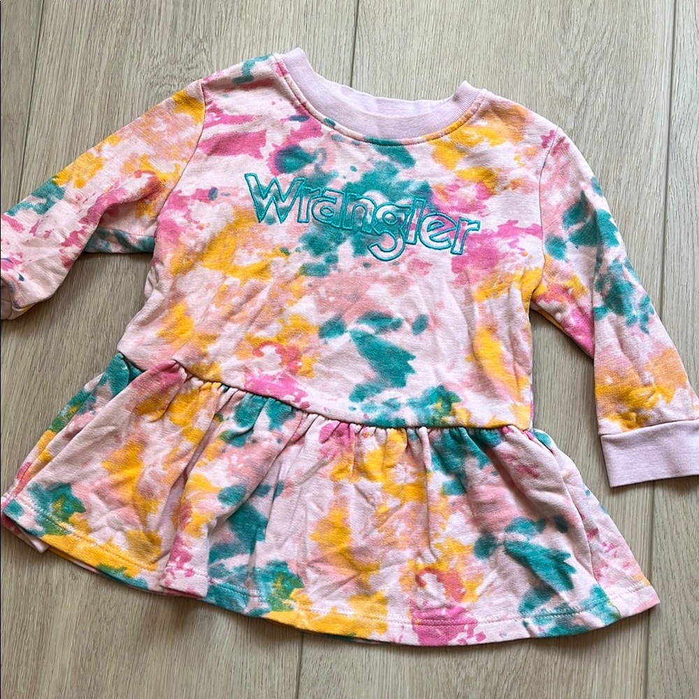 Wrangler Kids Tie-Dye Sweatshirt Dress Shirt - Pink, Yellow, Green size 18 month